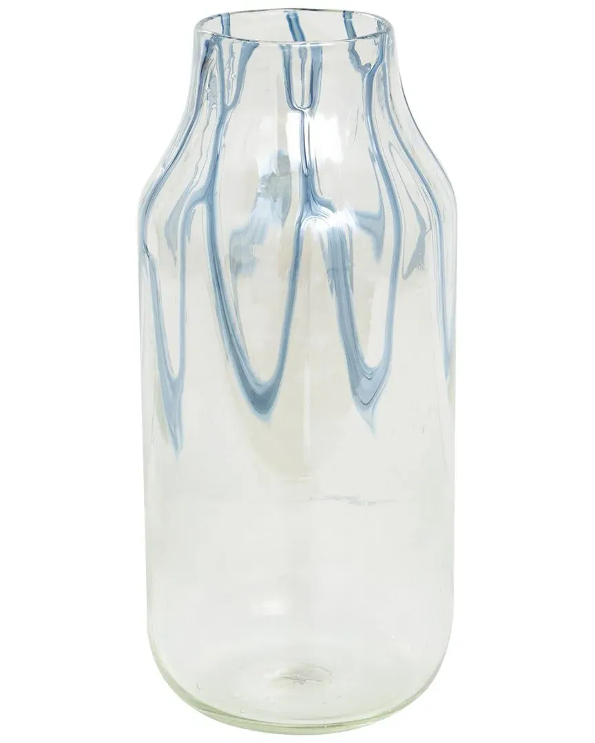 Abstract Glass Vase with Wavy Blue Design - Cream