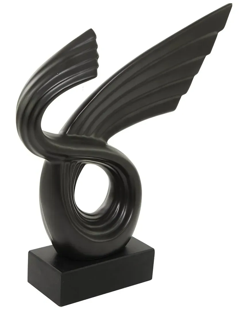 Abstract Porcelain Wing Sculpture with Base - Black