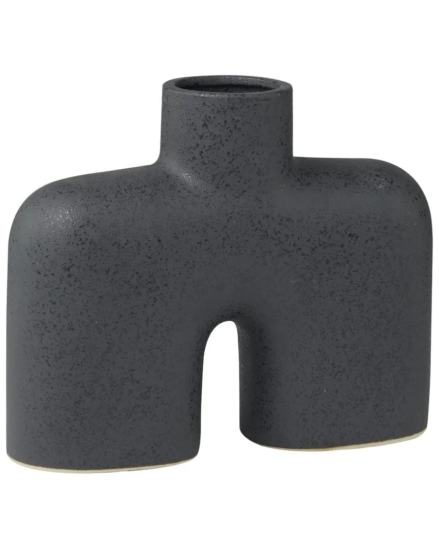 Abstract Short Rounded Arched Decorative Vase - Black, Ceramic image
