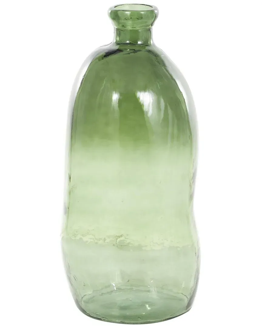 Abstract Tall Curved Ombre Spanish Bottle Vase - Green, Glass