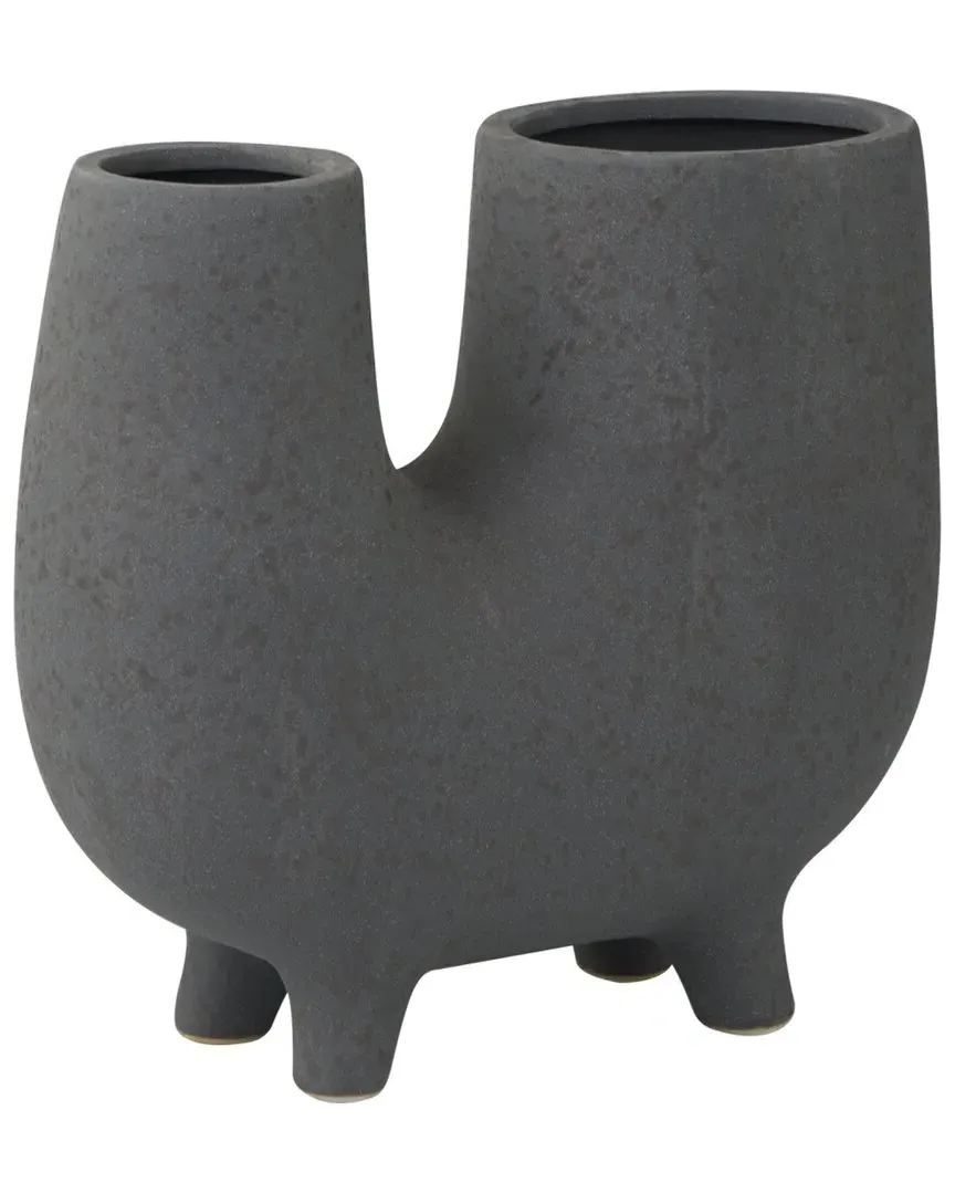 Abstract U-Shaped Ceramic Vase with Small Feet - Dark Gray image