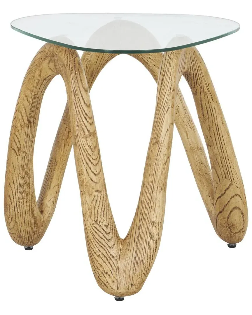 Abstract Wavy Accent Table with Glass Tabletop - Brown