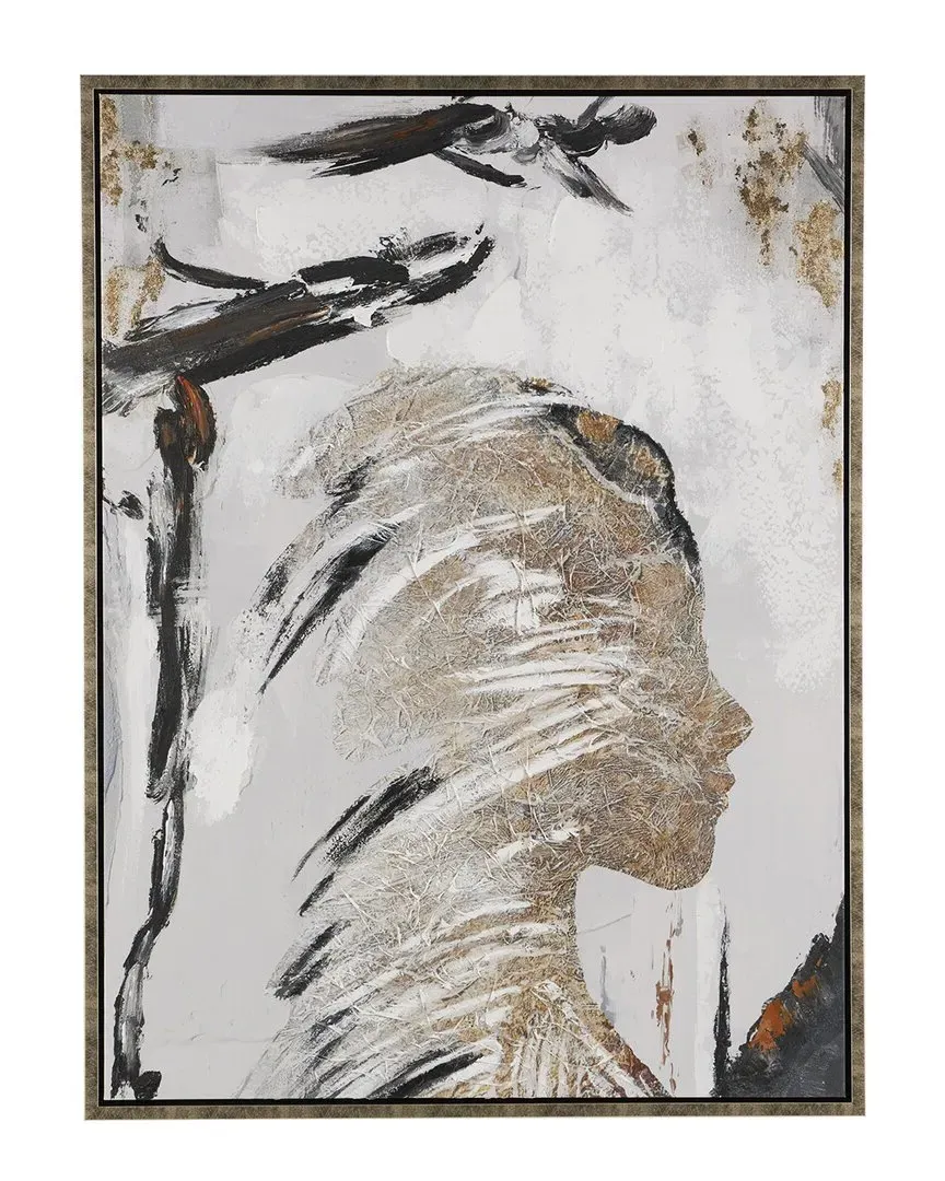 Abstract Woman's Profile Framed Canvas Wall Art - Brown image