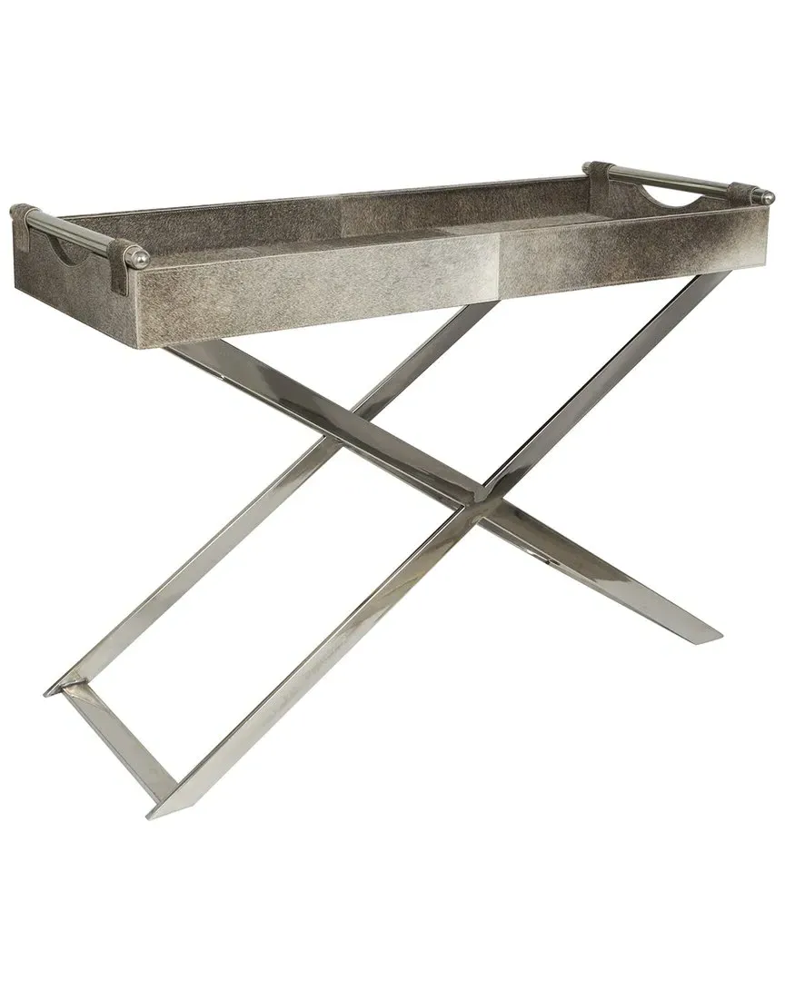 Accent Table with Diagonal Legs - Gray, Leather