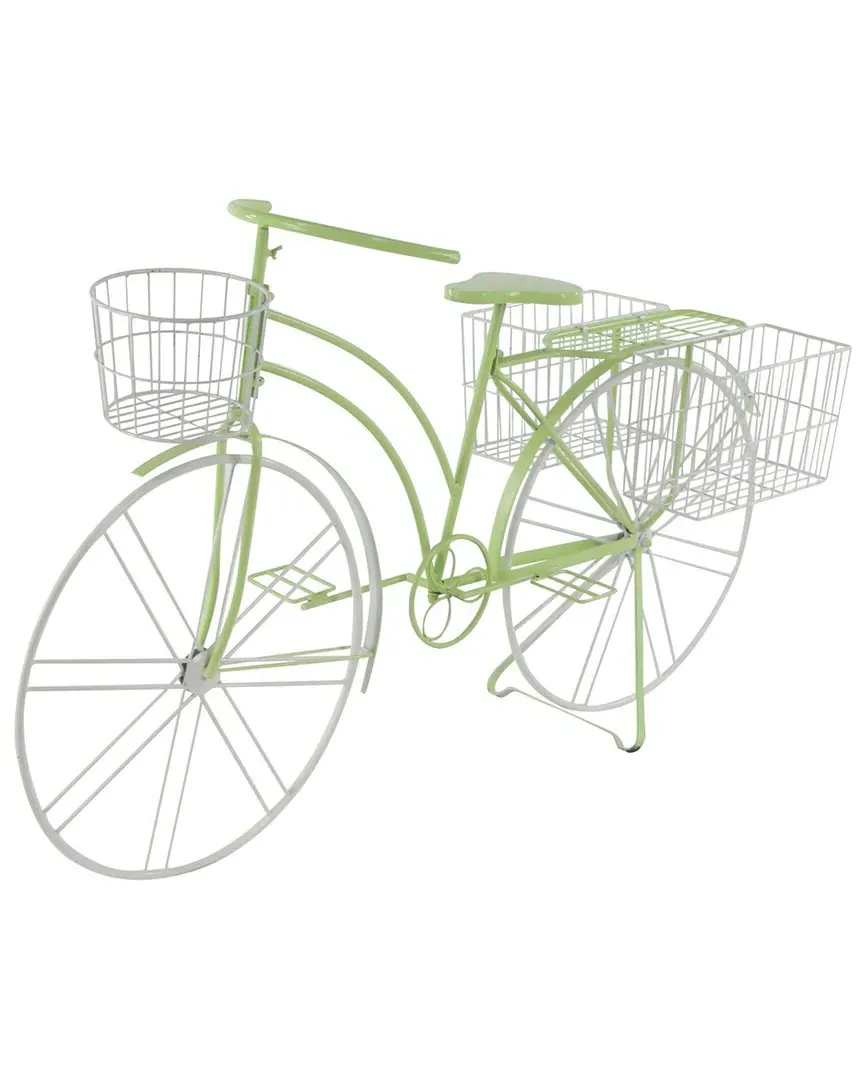 Bicycle Plant Stand with Basket & Saddle Bags - Green, Metal image