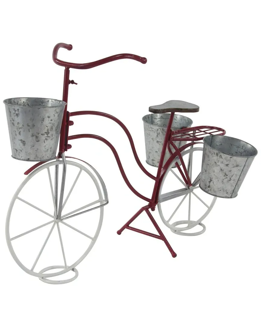 Bicycle Plant Stand with Basket & Saddle Bags - Red image