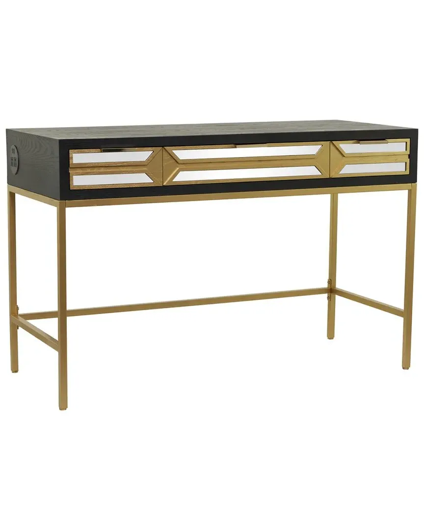 Black Wood Desk with Storage - Black image