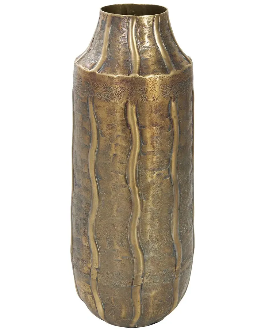 Brass Metal Snakeskin Inspired Vase with Wavy Accents - Brass