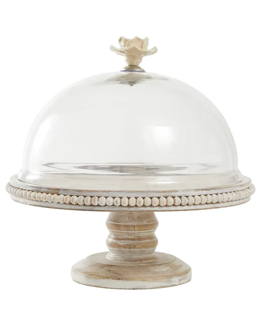 Cake Stand with Glass Dome - Cream, Mango Wood