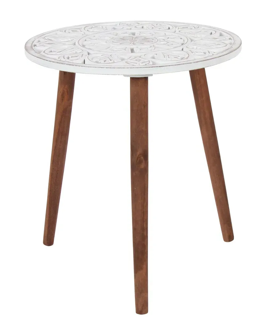 Carved Accent Table - White, Pine Wood image