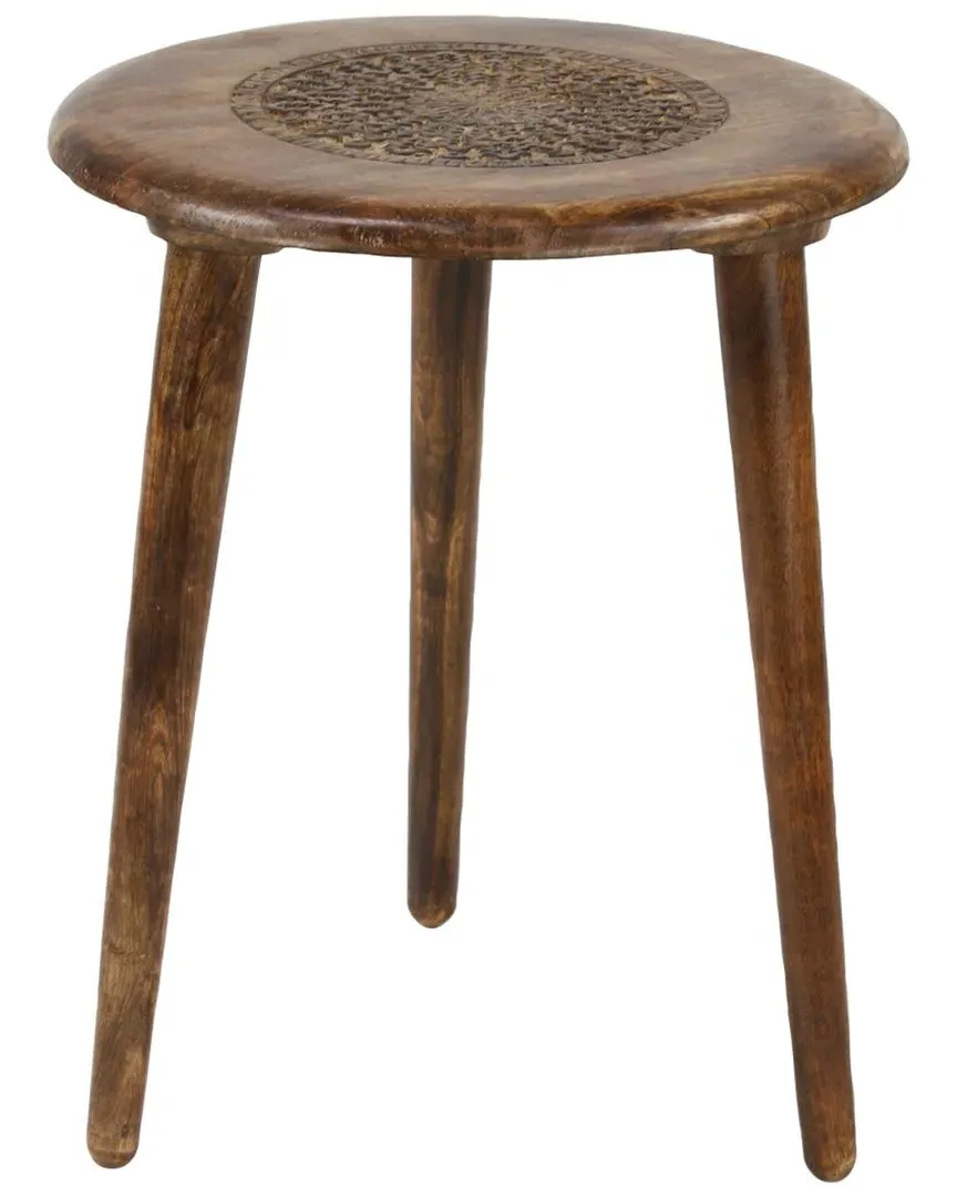 Carved Tripod Accent Table - Dark Brown, Mango Wood image