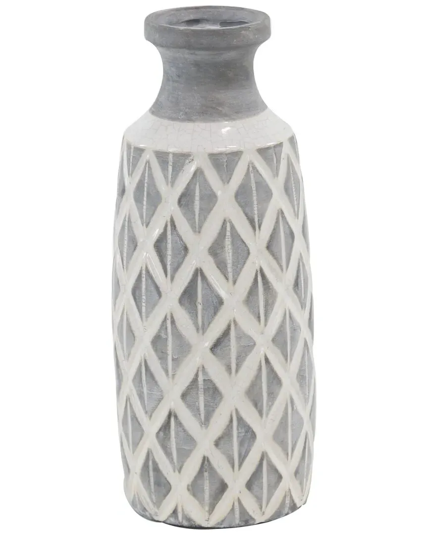 Ceramic Vase with Diamond Pattern - Gray image