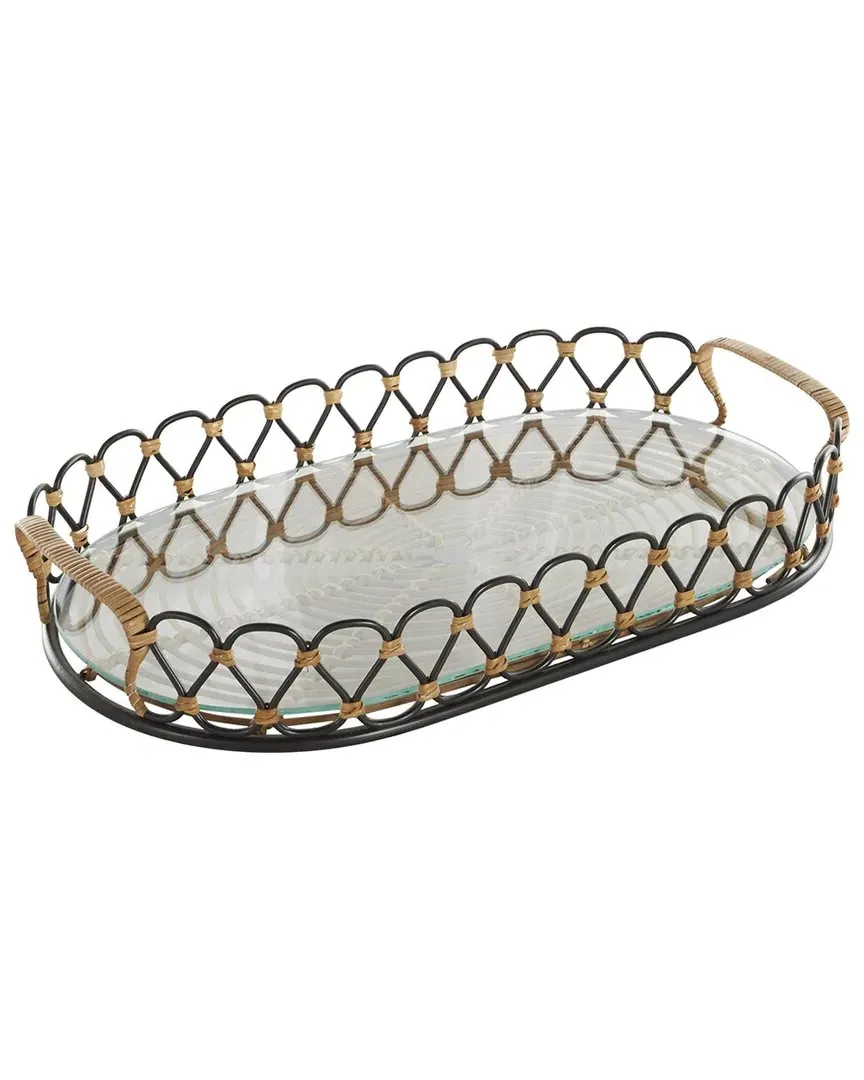 Circular Woven Decor Tray - Black, Metal