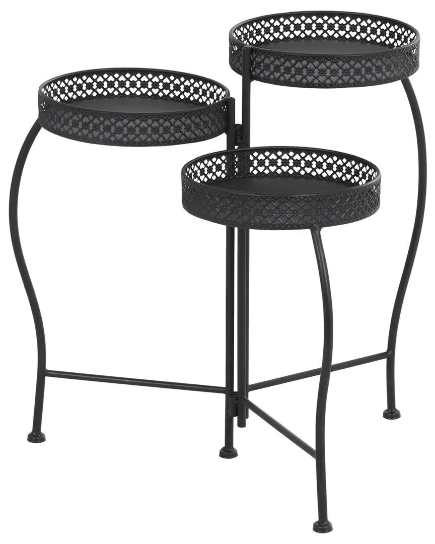 Curved Folding 3-Tier Plant Stand - Black, Metal