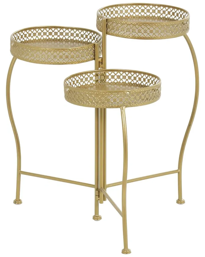 Curved Folding 3-Tier Plant Stand - Gold, Metal image