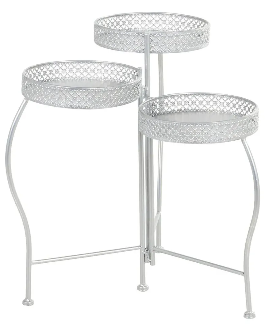 Curved Folding 3-Tier Plant Stand - Silver, Metal