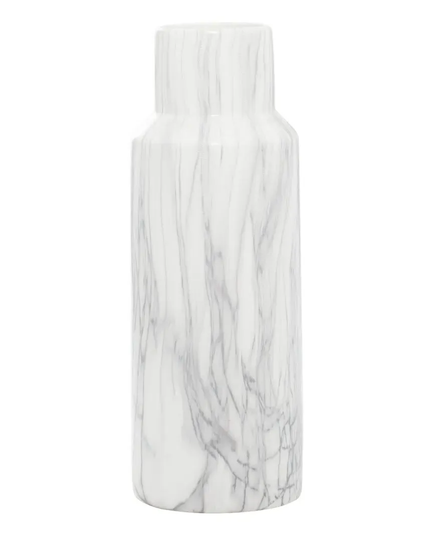 Cylinder Vase with Marble Design - White, Stoneware image