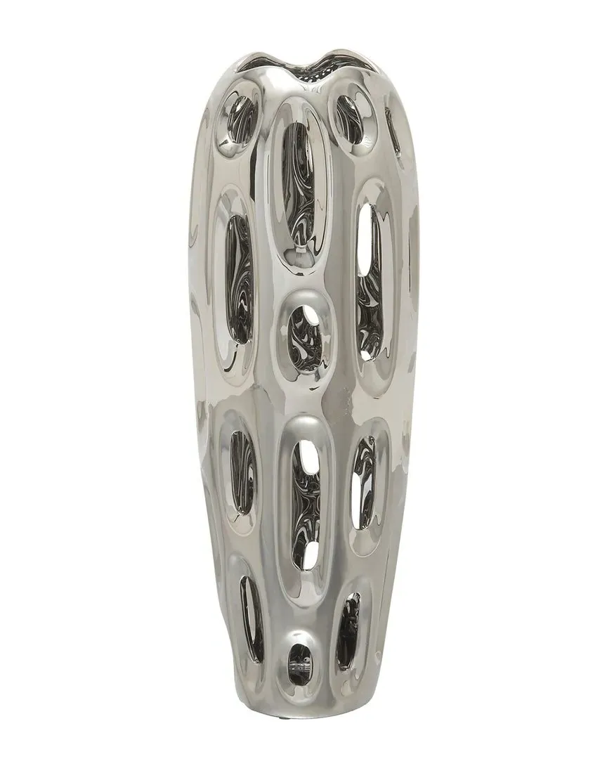 Cylindrical Dolomite Vase with Decorative Holes - Silver