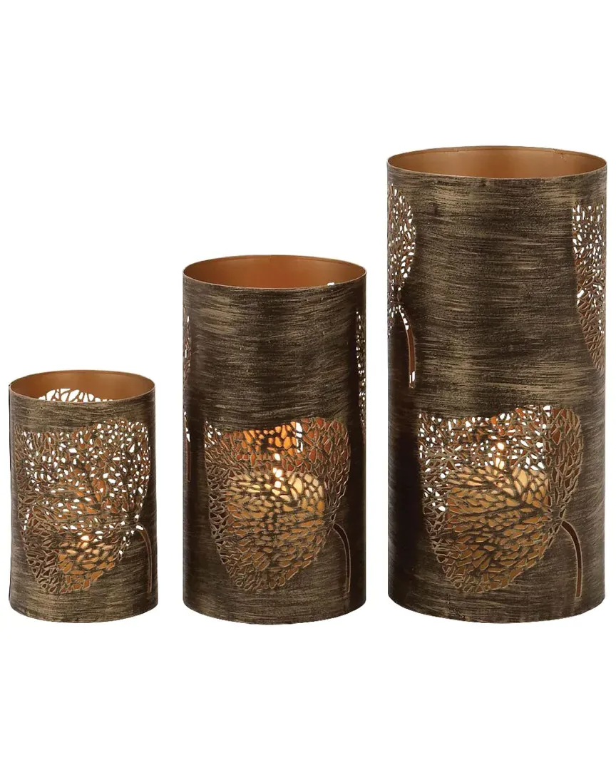 Cylindrical Iron Candle Lanterns Set - Bronze Brass image