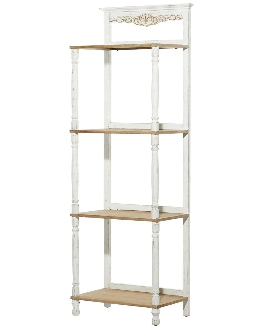 Floral Carved 4-Shelf Shelving Unit - White, Pine Wood