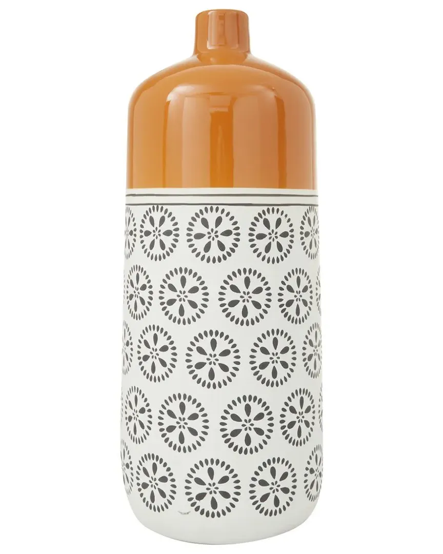 Floral Decorative Vase with Orange Tops - White, Ceramic
