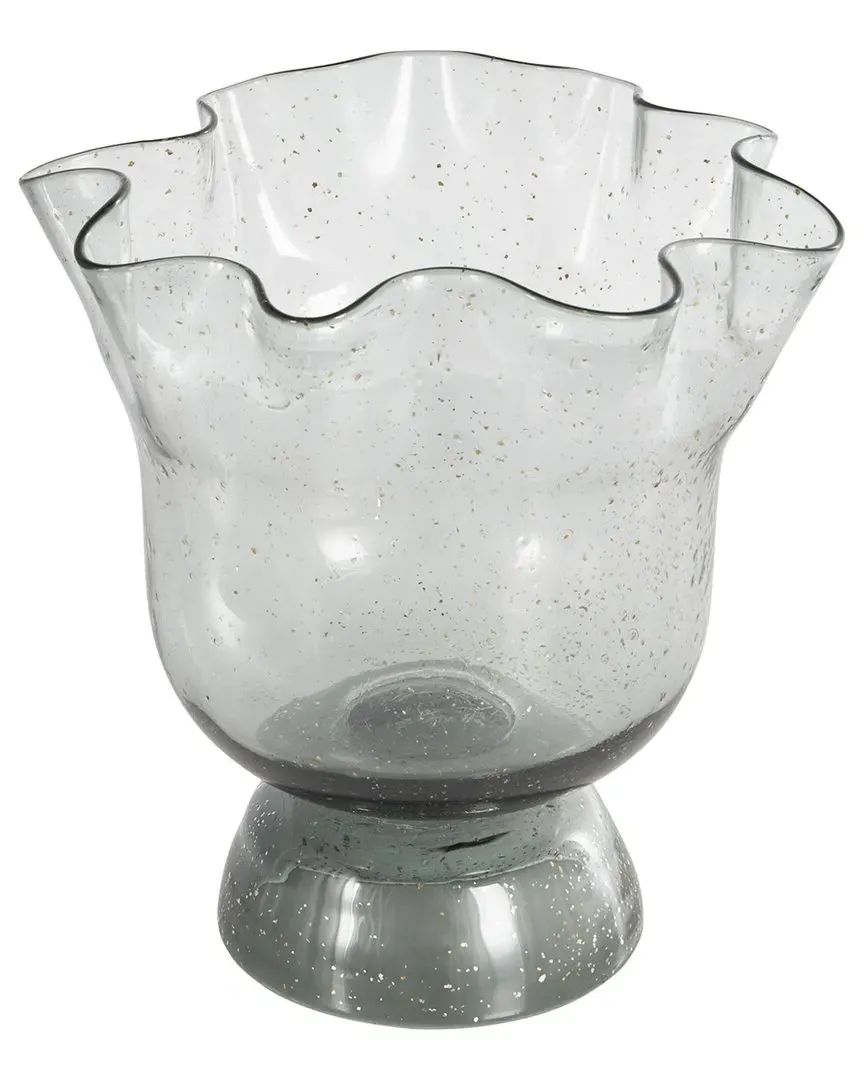 Floral Glass Tulip Inspired Wide Decorative Vase - Black image