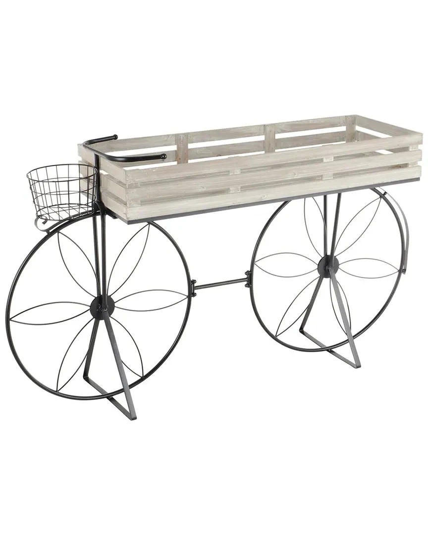 Floral Metal Plant Stand with Wheels - Cream