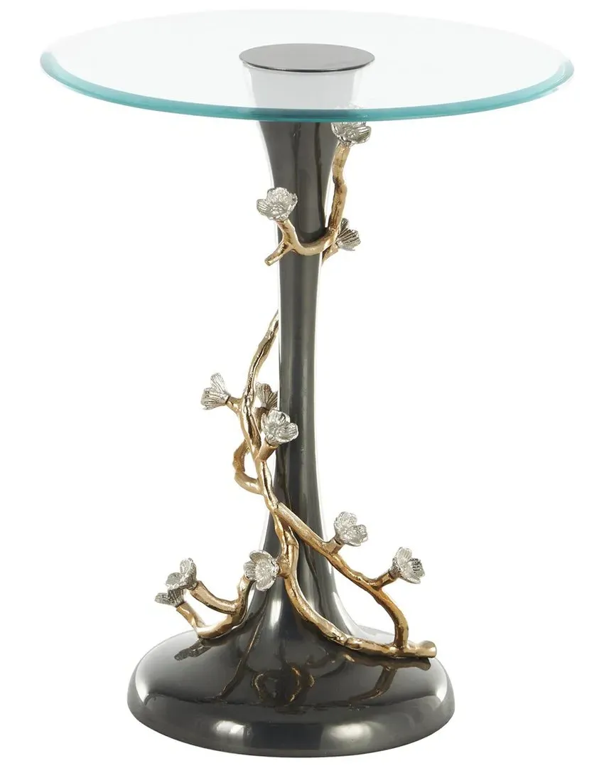 Floral Twisted Vine Accent Table with Glass Top - Black image