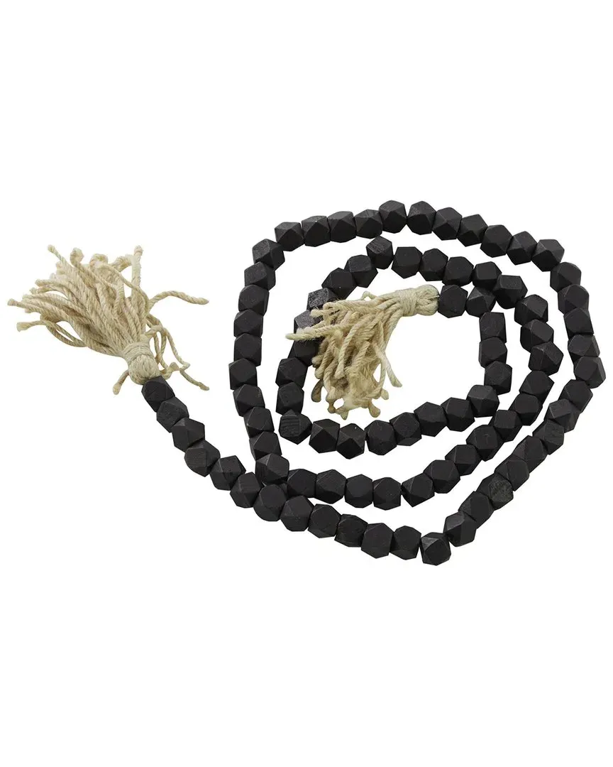 Geometric Beaded Garland with Tassel - Black, Wood
