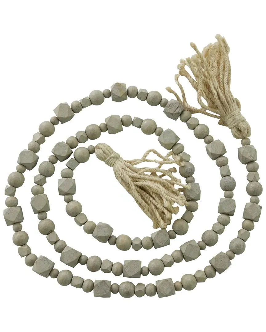Geometric Beaded Garland with Tassel - Gray, Wood
