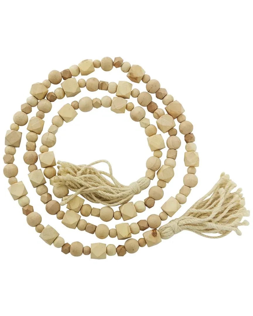 Geometric Beaded Garland with Tassel - Light Brown, Mango Wood image