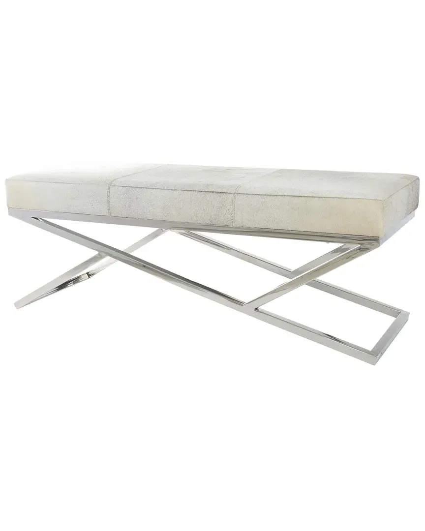 Geometric Leather Bench with Angled Metal Base - Light Gray