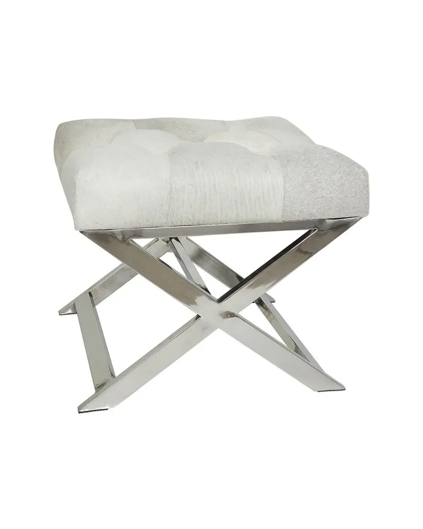 Geometric Leather Tufted Stool with Angled Metal Base - Light Gray image