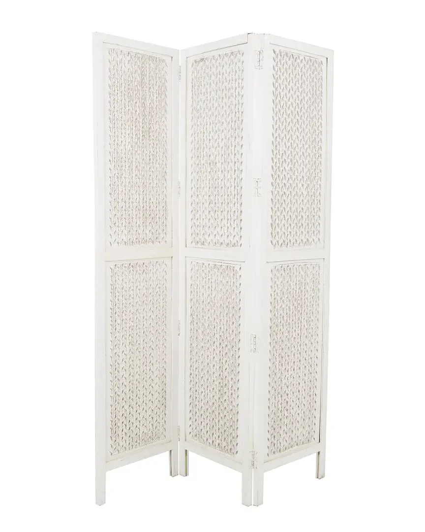 Geometric Mango Wood Cutout 3-Panel Room Divider - White image