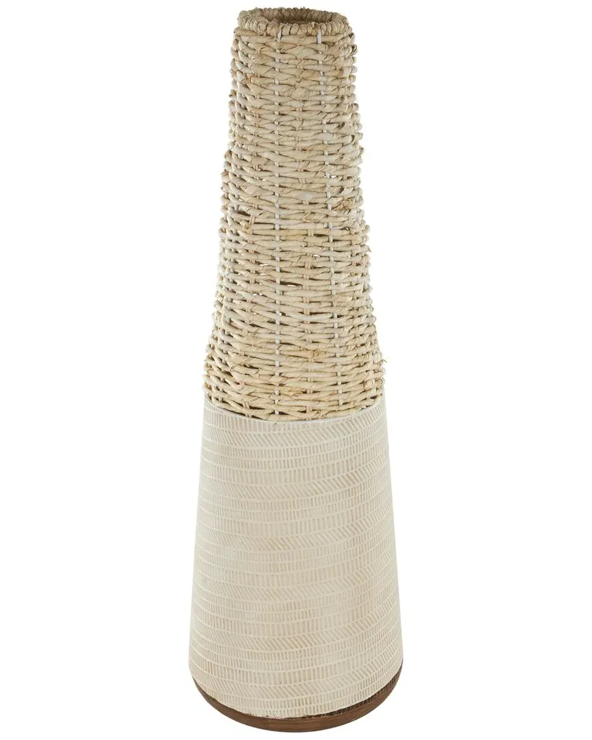 Geometric Rattan Vase with Metal Base - Light Brown image