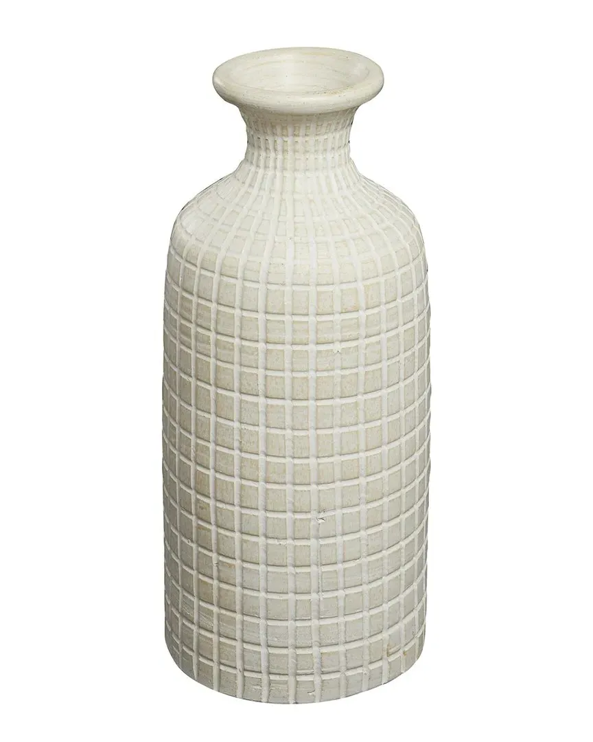 Geometric Textured Ceramic Vase - Cream