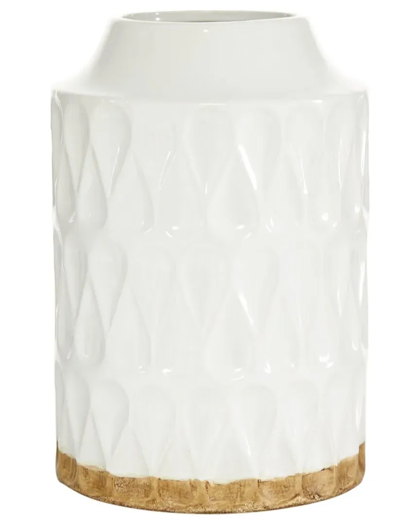 Geometric Vase with Brown Base - White, Porcelain