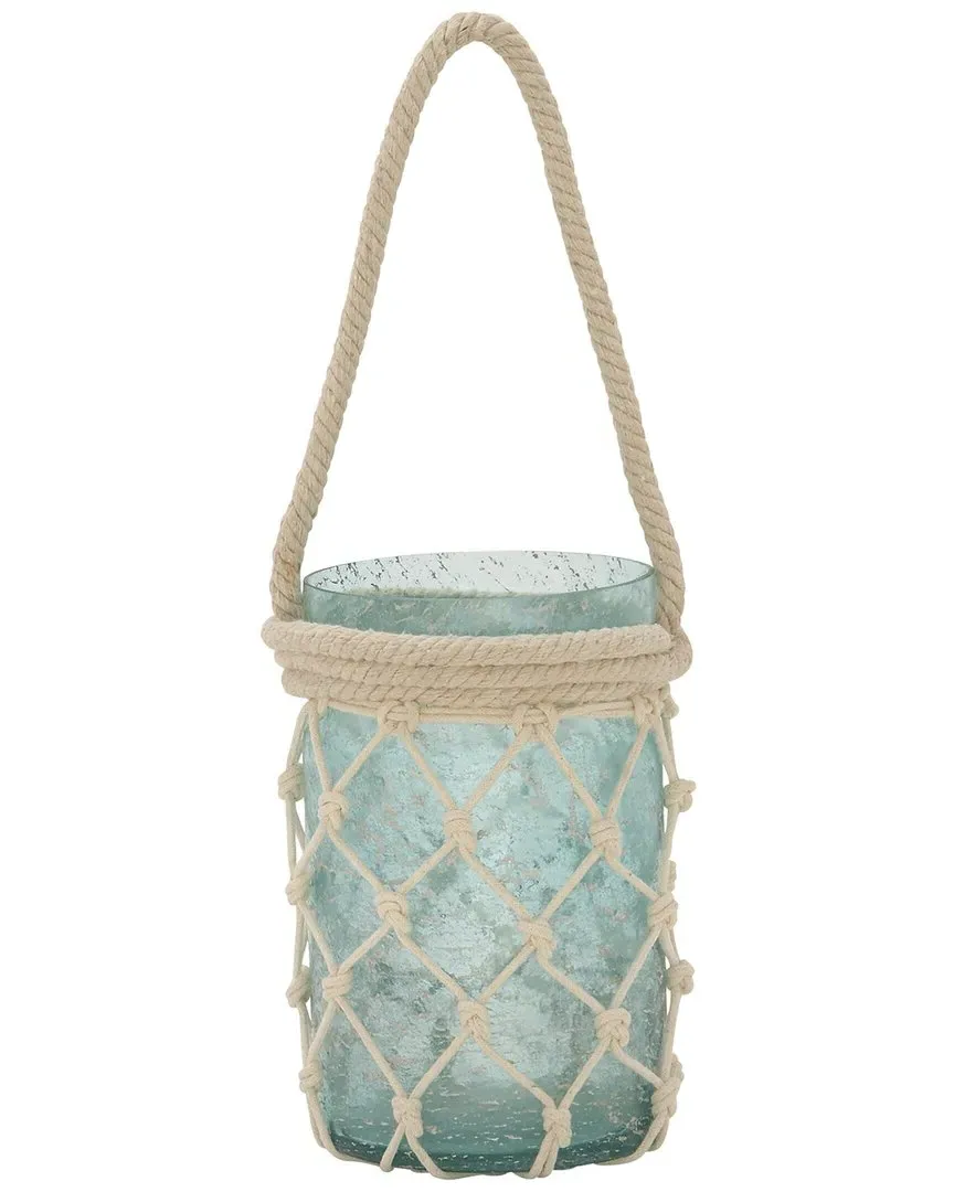 Glass Candle Lantern with Rope Handle - Blue image