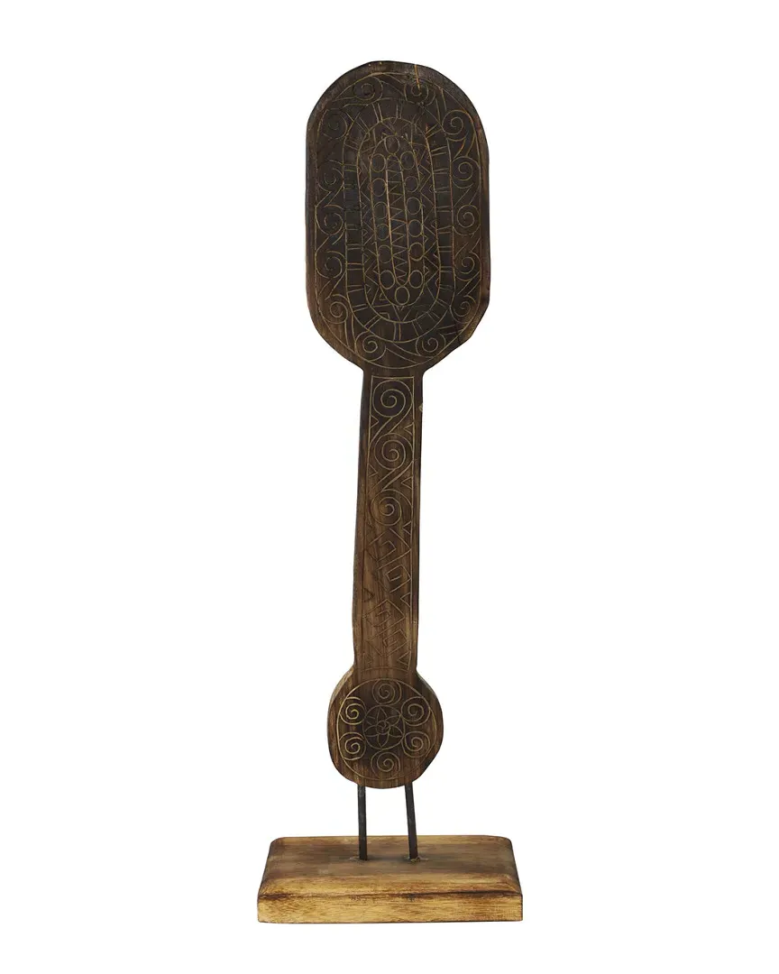 Hand-Carved Tribal Paddle Reclaimed Wood Sculpture - Black image