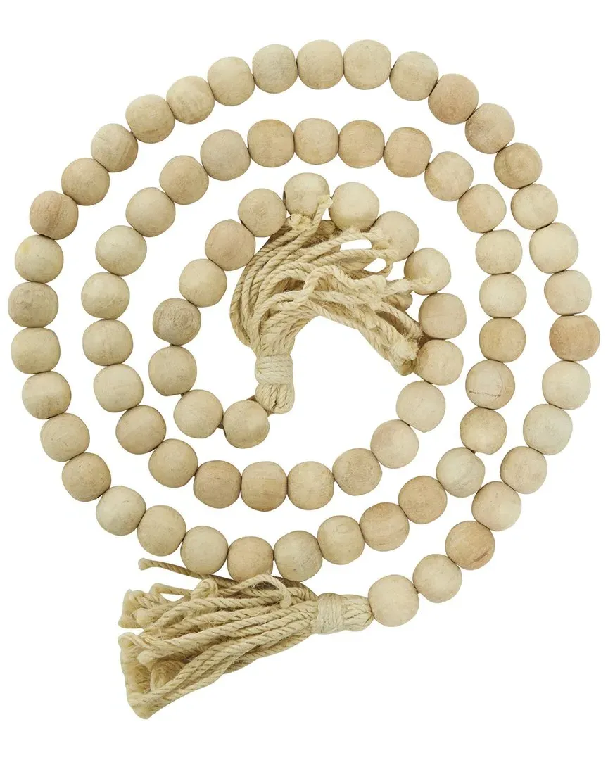 Handmade Beaded Garland with Tassel - Light Brown, Mango Wood image