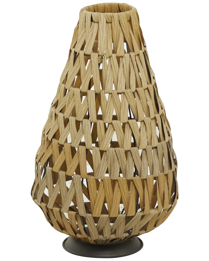 Handmade Candle Lantern with Zig Zag Design - Light Brown, Rattan image