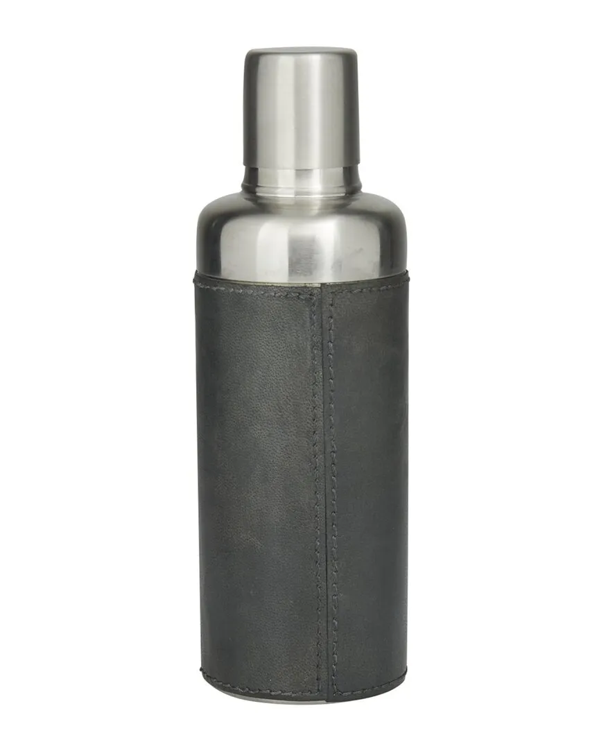 Handmade Cocktail Shaker with Silver Top - Dark Blue, Leather image