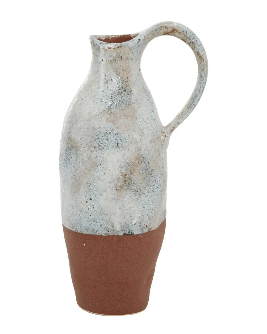 Handmade Decorative Vase - White Ceramic, Terracotta Accents