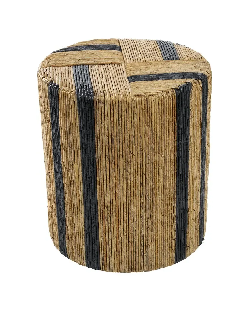 Handmade Linear Wrapped Banana Leaf Accent Table with Stripes image