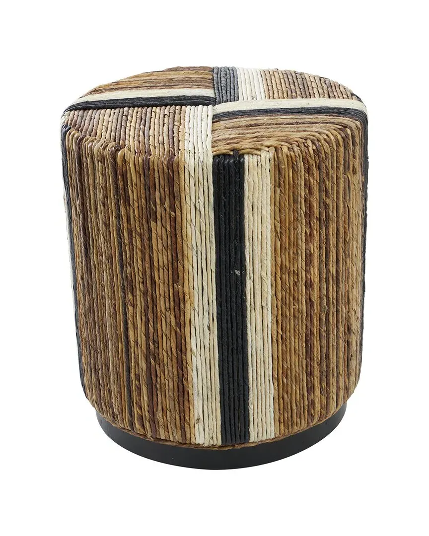 Handmade Linear Wrapped Banana Leaf Accent Table with Stripes