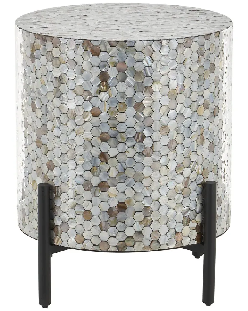 Handmade Round Accent Table - Multicolored, Mother-of-Pearl