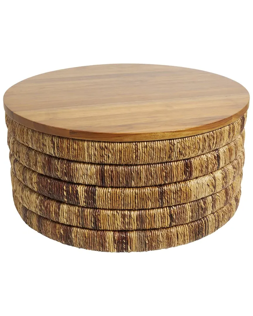 Handmade Seagrass Linear Wrapped Coffee Table - Brown, Teak