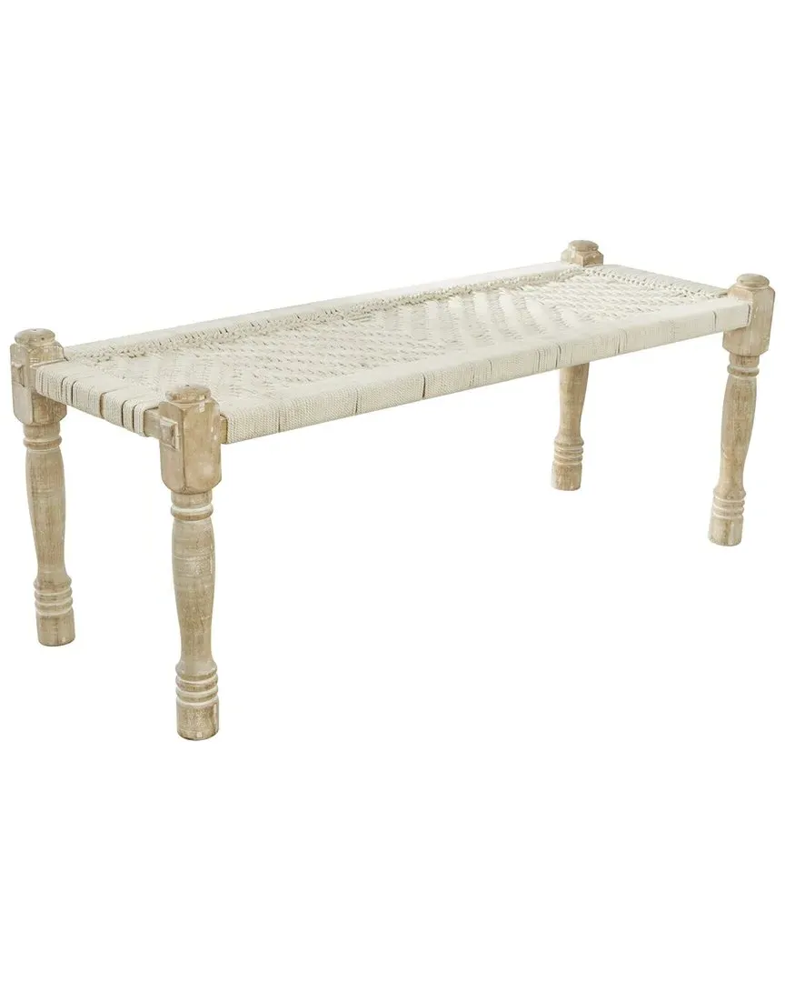 Handmade Woven Chevron Patterned Bench - Beige, Cotton image