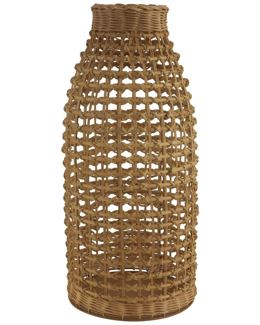 Handmade Woven Vase with Grid Design - Brown, Rattan