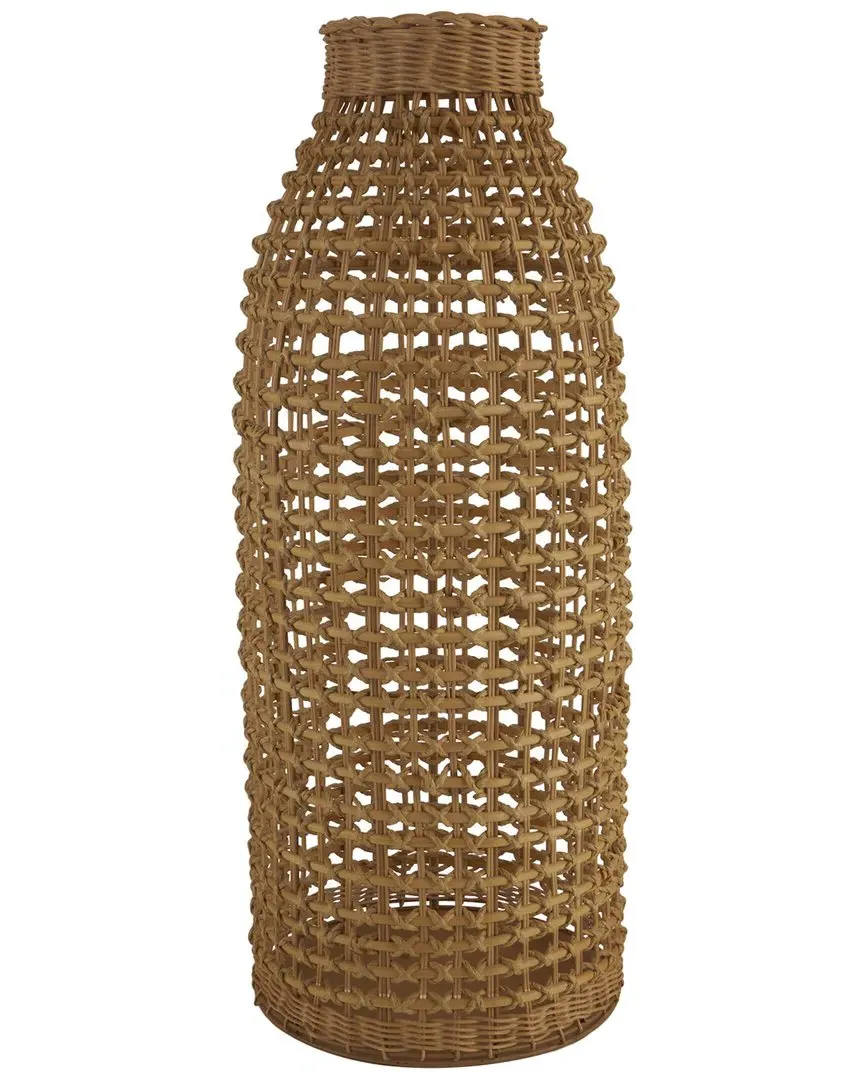 Handmade Woven Vase with Grid Design - Brown, Rattan